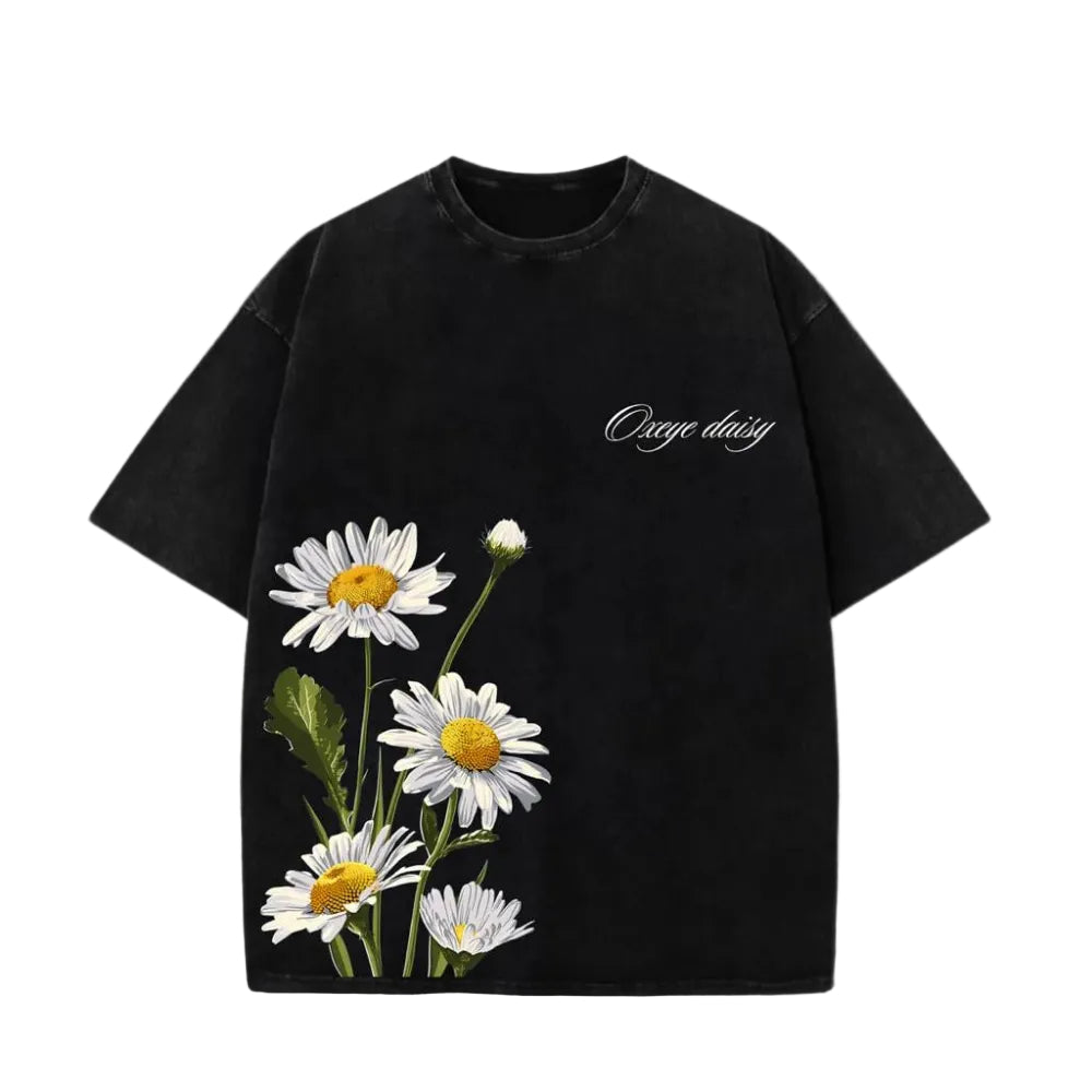 OXEYE DAISY BALCK  TEE ACIDWASH