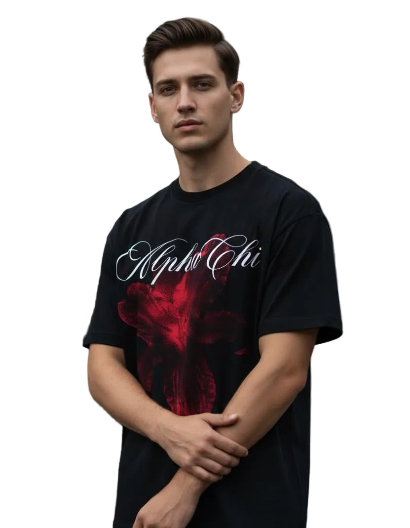 ALFA CHI TEE BLACK OVERSIZED