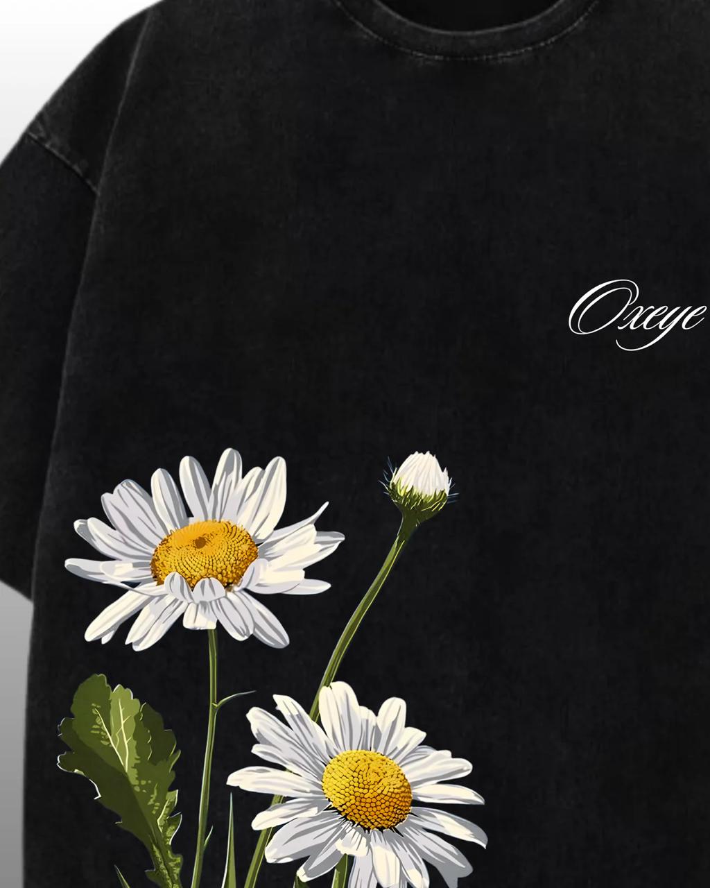 OXEYE DAISY BALCK  TEE ACIDWASH