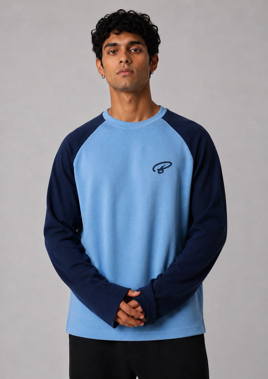 BLUE RAGLAN WAFFLE TEE